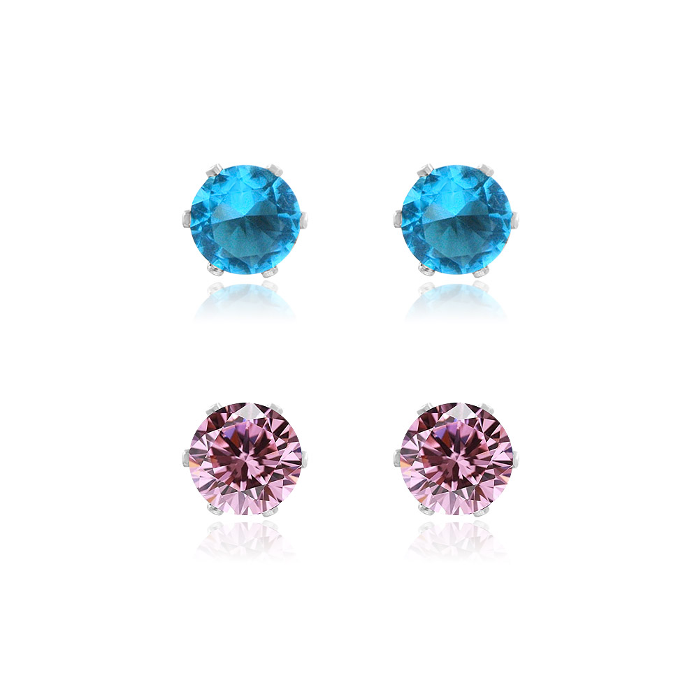 6mm Cubic Zirconia Earring Studs 2 in 1